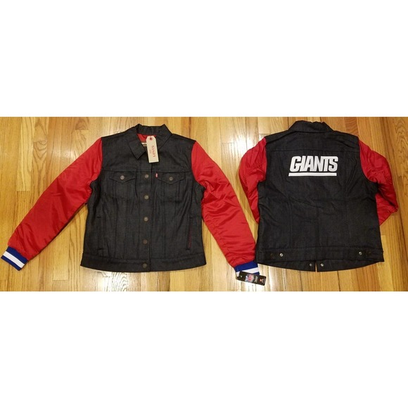Levis Womens New York Giants Varsity Denim Jacket Blue/Red Size XXL - Picture 1 of 12